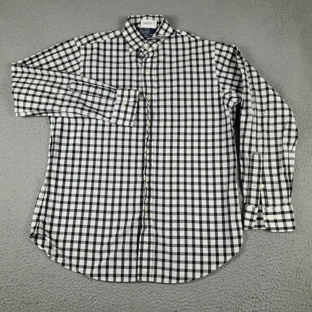 Ralph Lauren Shirt Mens 16 White Gray Check  Dress Button Up Long Sleeve - Picture 2 of 6